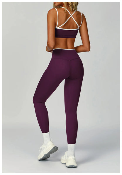 2PCS Workout Clothes Wide Leg Pant Yoga Suits Solid Color Bra Sports Set Gym Tracksuits Female Quick Dry Fitness Suit Sports Set