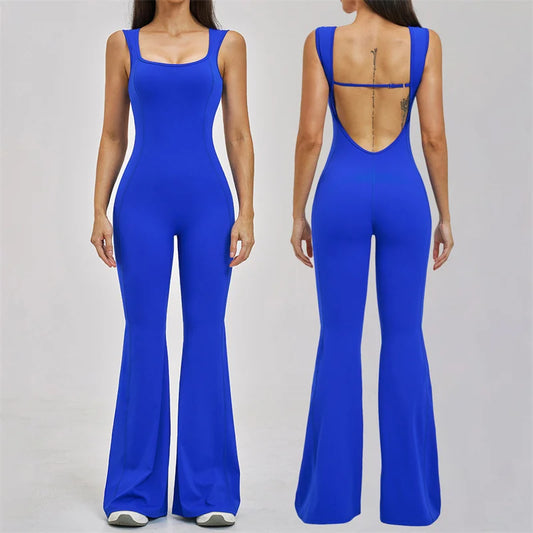TRY TO BN Women Yoga Jumpsuit Beautiful Back High Strength Fitness Workout Bodysuit One Piece Sportswear Flare Pants Gym Clothes