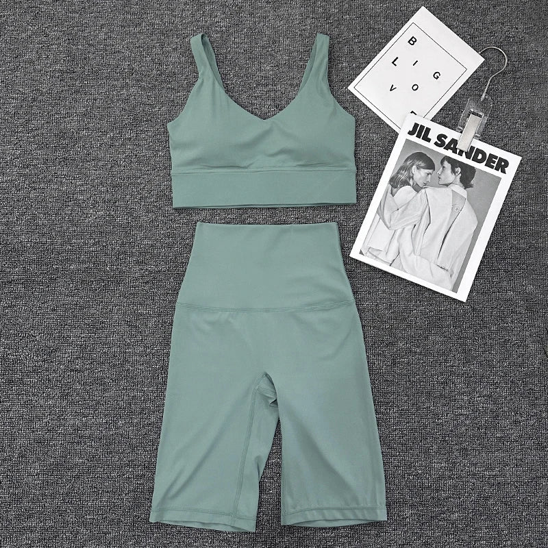 SOISOU Nylon Short Sets Womens Clothing Sports Bra Cycling Shorts Workout Set Women's Tracksuit Gym Yoga Sexy Outfit Women 2023