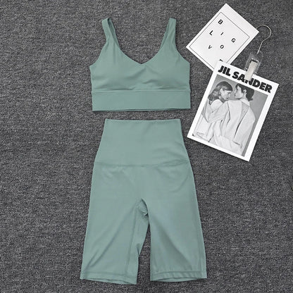 SOISOU Nylon Short Sets Womens Clothing Sports Bra Cycling Shorts Workout Set Women's Tracksuit Gym Yoga Sexy Outfit Women 2023