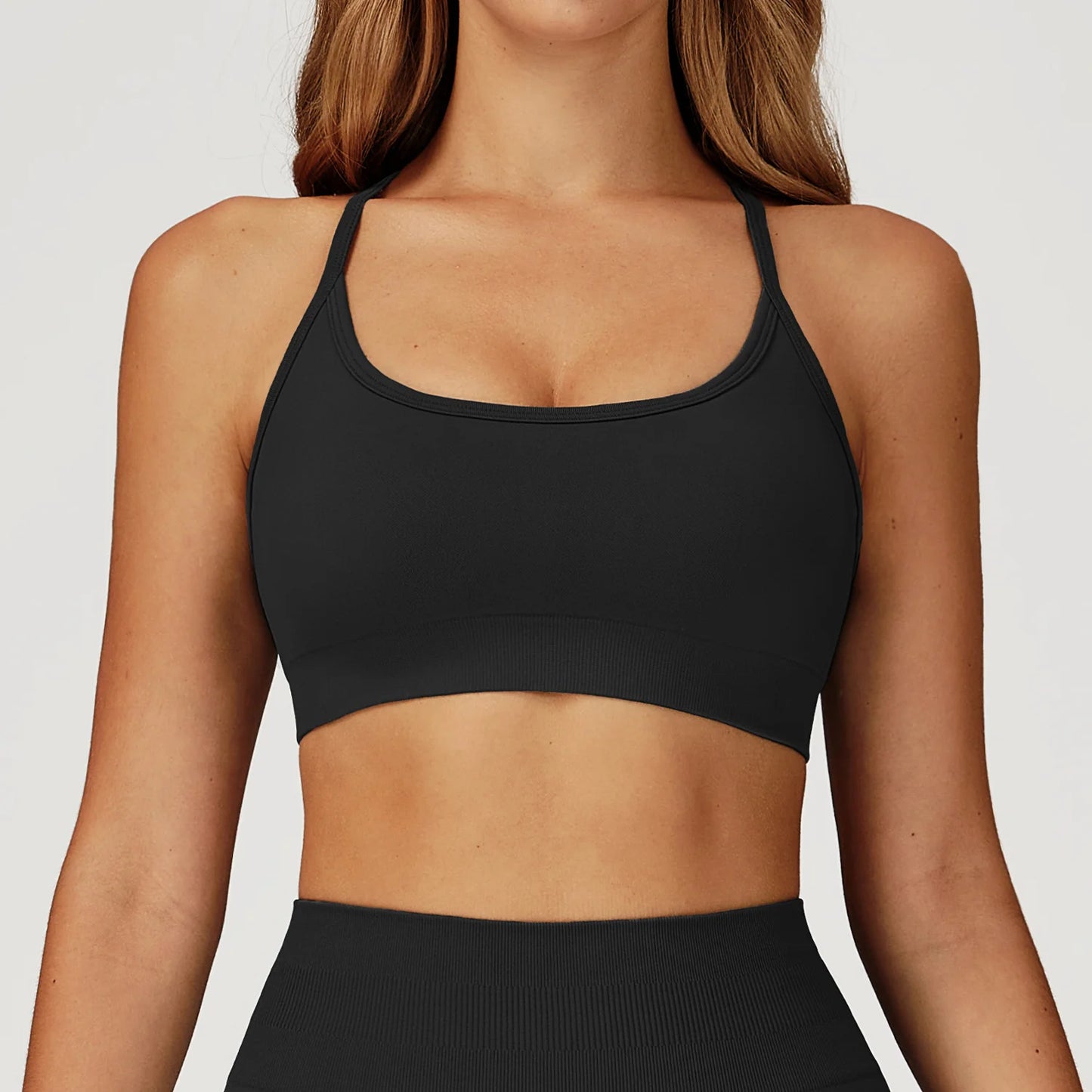 Custom LOGO women's seamless new yoga vest strap cross back sports underwear outdoor running fitness top
