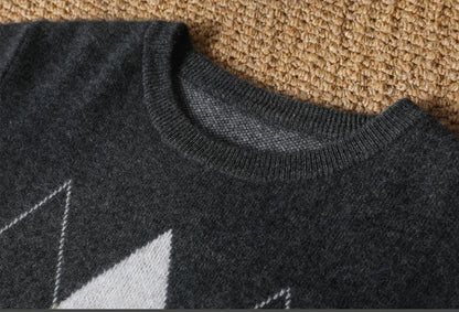 Autumn Winter New Men's Cashmere Sweater Thickened Round Neck Pullover With Contrast Color Loose Casual Knitted100% Wool Sweater