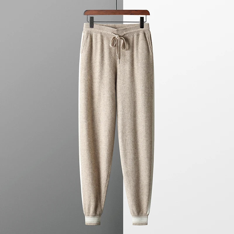 Autumn and Winter 100% Pure Cashmere 2-Piece set Men Loose and Warm Round Neck Pullover Sweater Knitted Casual Pencil Pants Suit