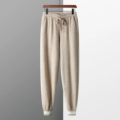 Autumn and Winter 100% Pure Cashmere 2-Piece set Men Loose and Warm Round Neck Pullover Sweater Knitted Casual Pencil Pants Suit