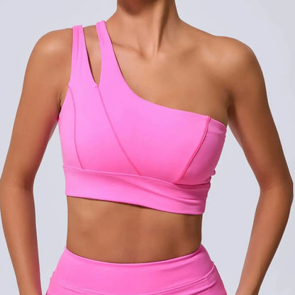 Sexy Women's Sports One Shoulder Bra Gym Push Up Workout Underwear High Strength Support Running Fitness Bra Vest