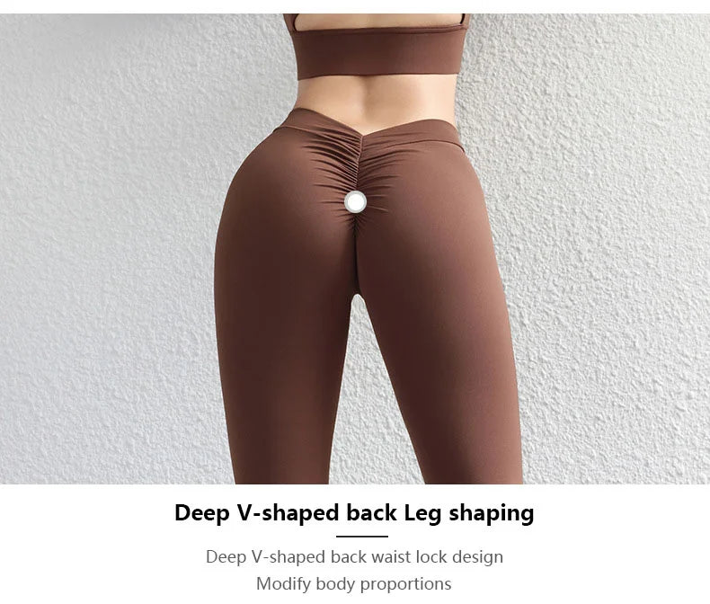 TRY TO BN Gym Flare Leggings Back Waist V Leggings Scrunch Yoga Clothing Fitness Workout Trousers Tights Women Sports Pants Sexy