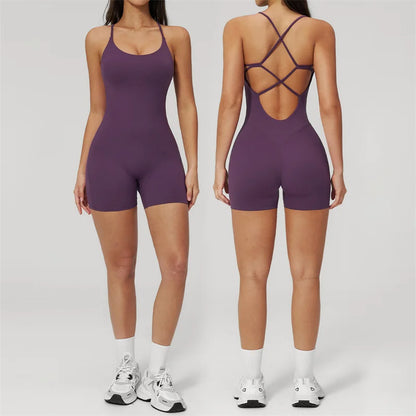 TRY TO BN Yoga Jumpsuit Shorts Cross Beautiful Back Sportswear Fitness Bodysuit One Piece Set Workout Running Gym Women Clothing