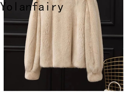 YOLANFAIRY Whole Mink Real Fur Coat Woman Luxury 2025 Winter Stand Collar Natural Mink Fur Jacket Short Black Fur Coats Casacos