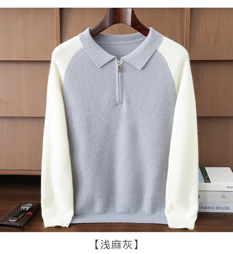 100% Cashmere Polo Sweater Autumn Winter Basic Smart Casual Long Sleeve Men's Pullover Cashmere Knitwear Soft Comfy Clothing Top