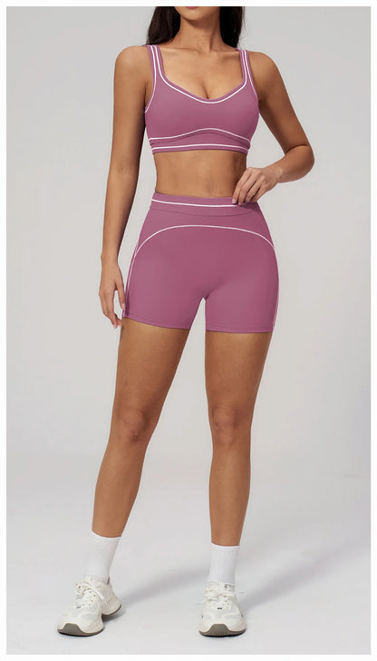 Hearuisavy Summer Yoga Set 2Pcs Women High Support Push Up Sports Top Butt-Lifting Fitness Pants Outdoor Cycling Sports Bra Suit