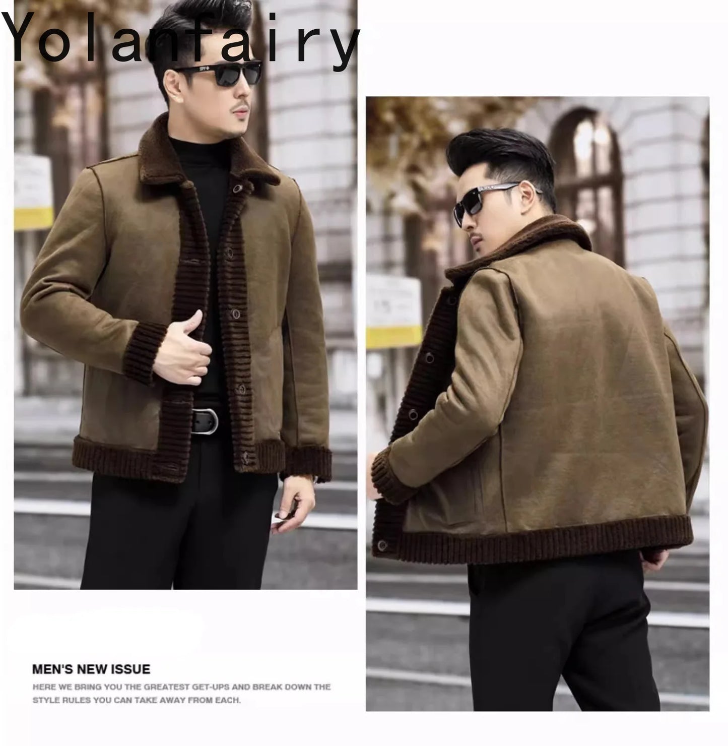 YOLANFAIRY New Sheep Shearing Jacket Men Winter 2025 Double-sided Wear 100% Wool Coat Man Clothing Short Men's Jackets chaqueta