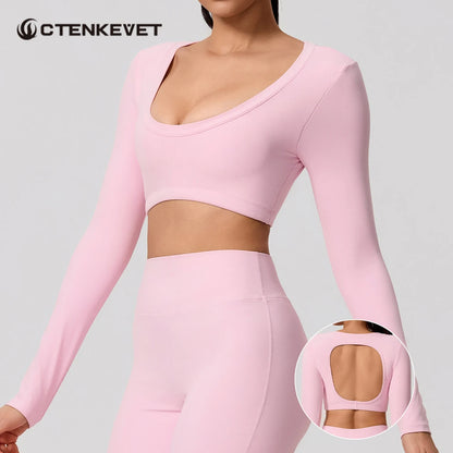 Women's Sports Long Shirt Female Backless Yoga Breathable Soft Shirt Autumn and Winter Training Top Woman Gym Sportswear