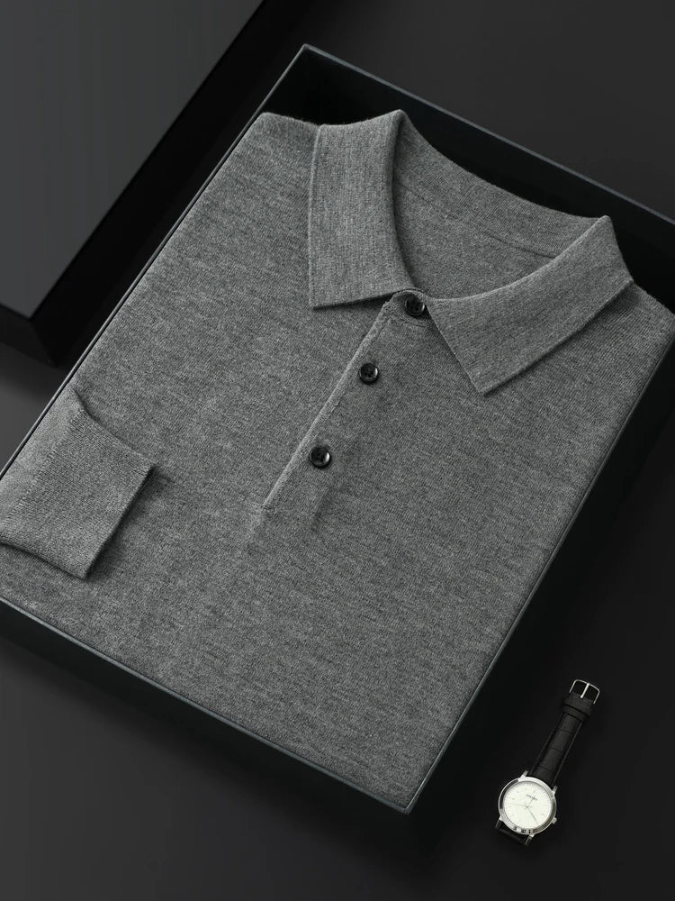 Men's Merino Wool Sweater Polo Collar Pullover Autumn Winter New Cashmere Knitwear Casual Loose Men's Shirts Tops Warm Soft