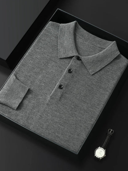 Men's Merino Wool Sweater Polo Collar Pullover Autumn Winter New Cashmere Knitwear Casual Loose Men's Shirts Tops Warm Soft