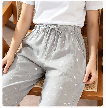 2026 Spring/Summer New Couple Sleeper Pants 100% Cotton Gauze Men's and Women's Casual Loose Home Thin Pants bottoms womens