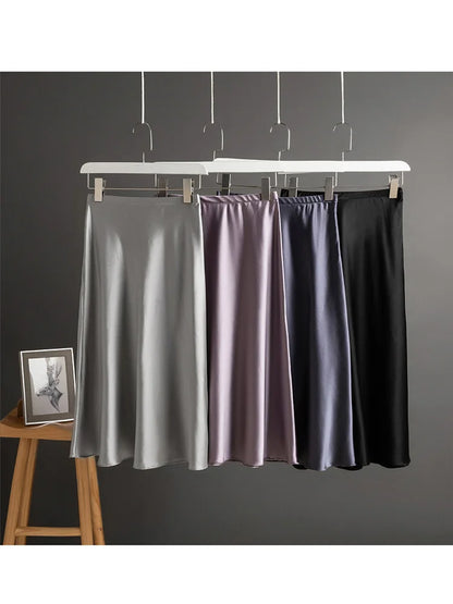 SuyaDream Silk Skirt for Woman 93%Silk 7%Spandex Solid A-line 2025 Spring Summer Chic Mid Skirts
