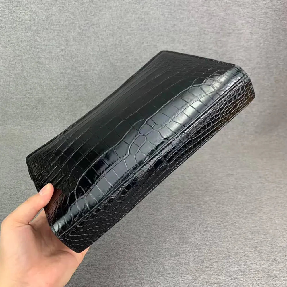 Authentic crocodile belly leather password lock handbag real crocodile leather men's business wrist bag card bag