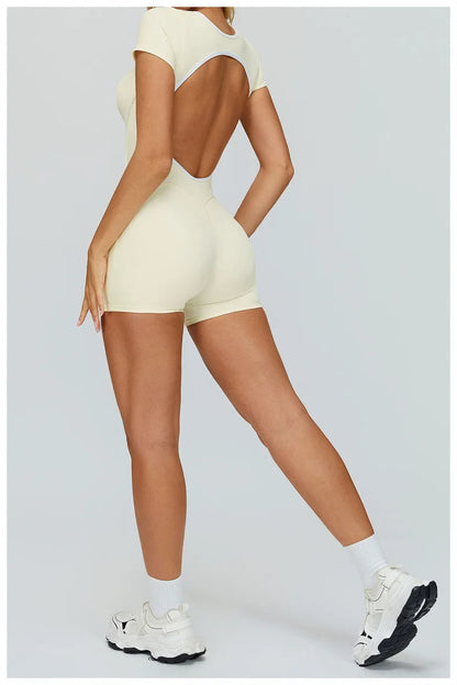 TRY TO BN Gym Jumpsuit Sports Hollow Back Women's Breathable Contrasting Colors Bodysuit Fitness One Piece Running Yoga Clothing