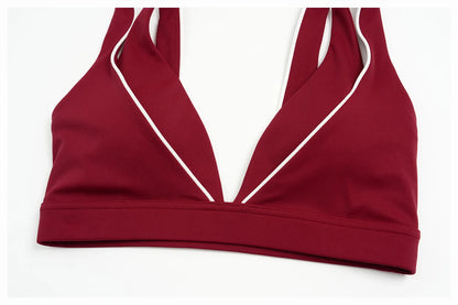 Color Contrast Deep-V Sports Bra Women's Gym Fitness Yoga Top Backless Breathable Sports Underwear Female Push Up Workout Top