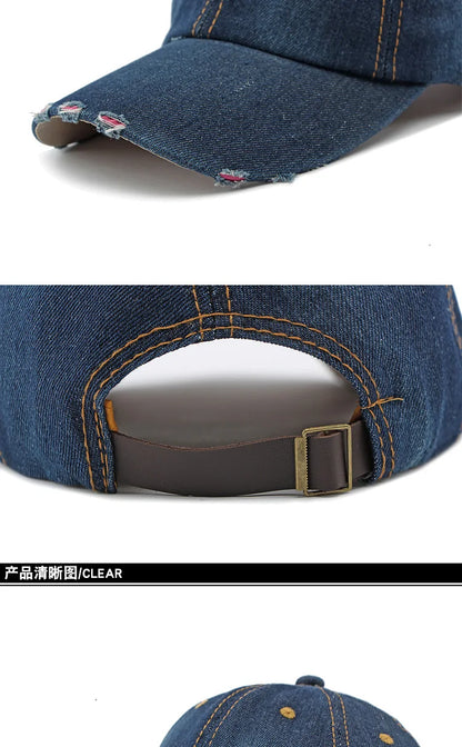 Akkad Kuti 2025 New Launch Distressed Washed Denim Cap Unisex Retro UV Protection Outdoor Sun Hat