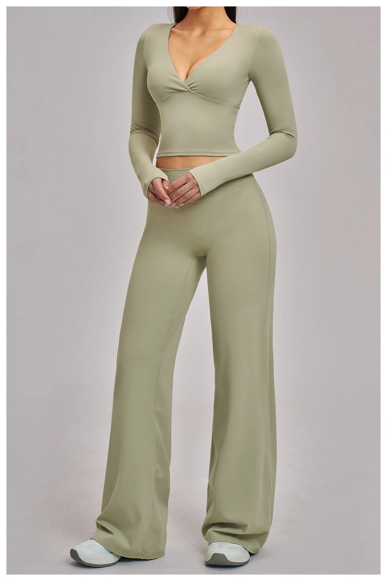 2PCS Yoga Set Women Tracksuits Workout Outfits Sportswear Gym Clothing Female Fitness Long Sleeve High Waist Leggings Yoga Suit