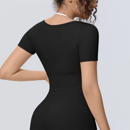 Yoga Sexy Dance Clothes High Elastic Sports T-shirt Women Fitness Top Short Sleeves Running Shirts Gym Push Up Workout Top Tee