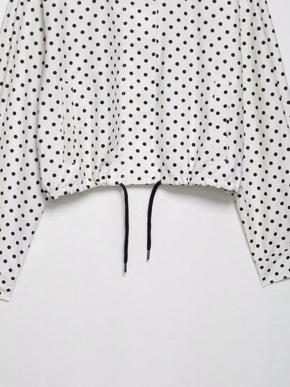 HH Woman Autumn Long Sleeves Turtleneck Zipper With Pockets Drawstring Casual Coats Women Fashion Polka Dot Printed Jacket