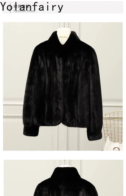 YOLANFAIRY Whole Mink Real Fur Coat Woman Luxury 2025 Winter Stand Collar Natural Mink Fur Jacket Short Black Fur Coats Casacos