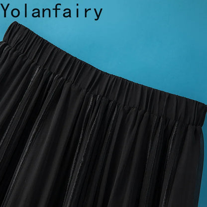 YOLANFAIRY 8mm 100% Real Mulberry Silk Skirts for Women 2026 Summer Solid Elastic Waist Skirt Woman Elegant Black Skirt Fashion
