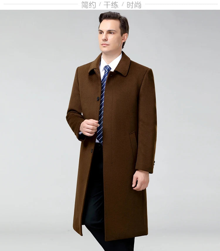 100% Cashmere Jacket Men Casual Business Men's Winter Coats Polo Collar Single Breasted Windbreaker Coat Casaco Masculino