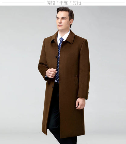 100% Cashmere Jacket Men Casual Business Men's Winter Coats Polo Collar Single Breasted Windbreaker Coat Casaco Masculino