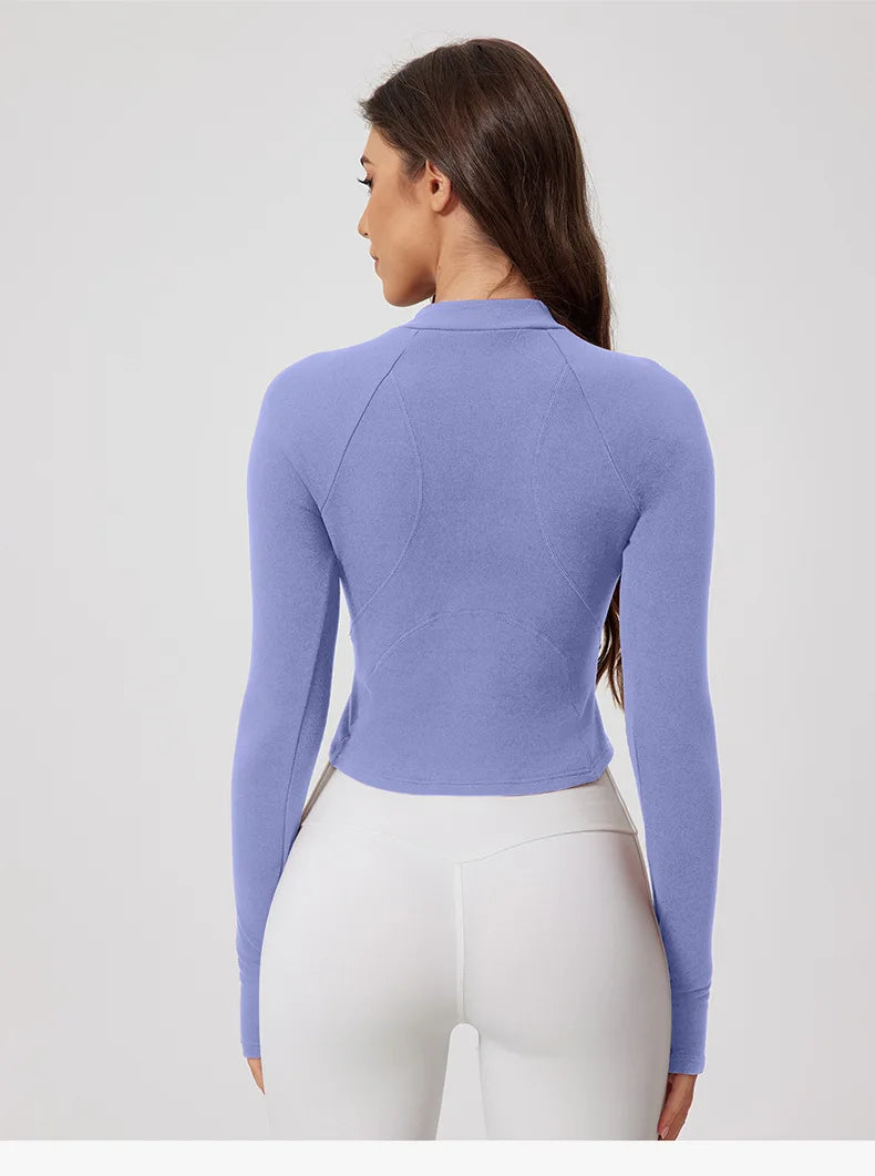 Half Zipper Running Fitness Jacket Outdoor Sports Long Sleeved Women Slim Gym Workout Top Female Yoga Clothes Quick Dry Jacket