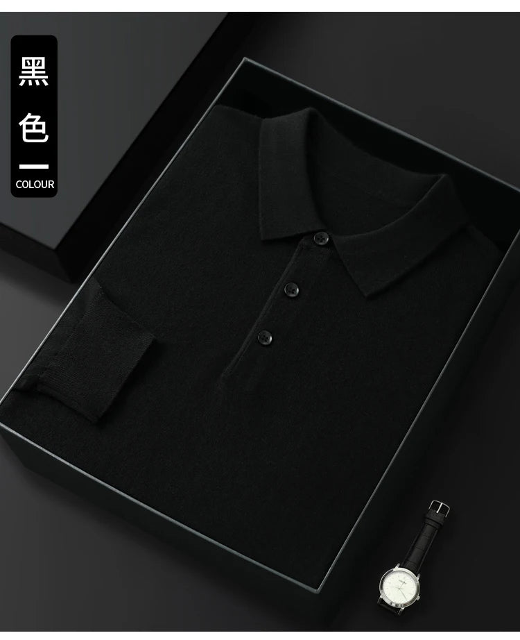 Men's Merino Wool Sweater Polo Collar Pullover Autumn Winter New Cashmere Knitwear Casual Loose Men's Shirts Tops Warm Soft