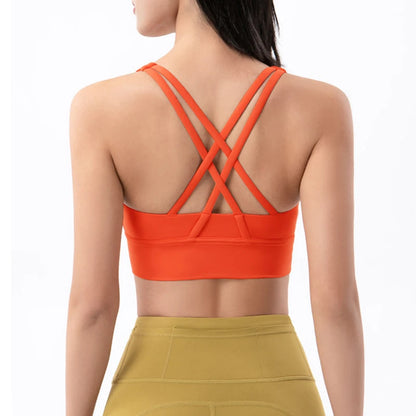 SOISOU Top Women Bra Cropped Bralette Gym Yoga Sports Bra Cross Sexy Back Female Bra Breathable Top Women's Underwear 25 Colors