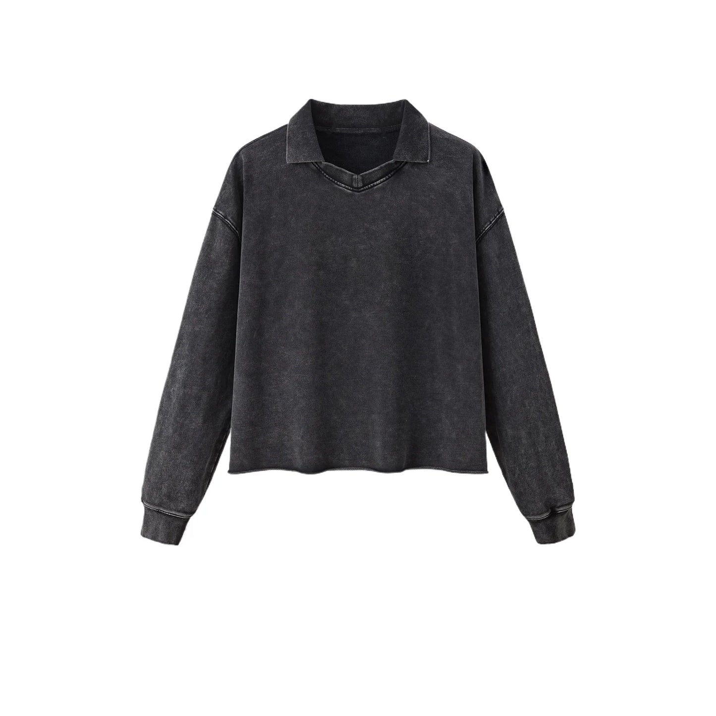 Custom LOGO men's clothing 380G old money wind 100% cotton BOXY short and wide washed old small V-neck curling terry sweater
