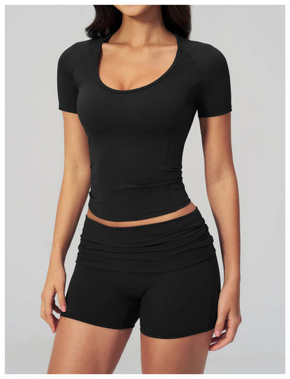 Sexy Women Yoga Shirts Fitness Sports T-Shirts Gym Workout Short Sleeve Top Running Active Wear Femme Sports Top Workout Shirts