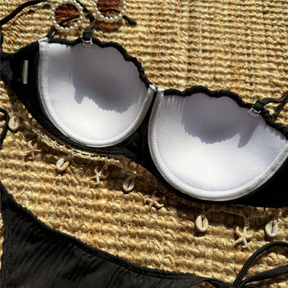 New Shell Scalloped Ribbed Underwired Bikini Female Swimsuit Women Swimwear Two-pieces Bikini set Bather Bathing Suit Swim V6498