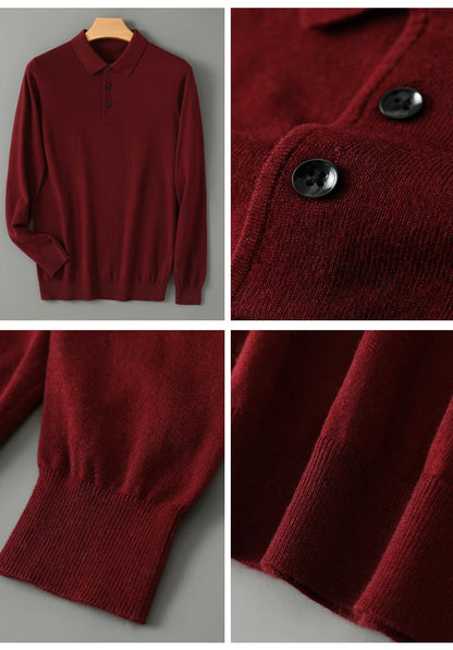 Men's Merino Wool Sweater Polo Collar Pullover Autumn Winter New Cashmere Knitwear Casual Loose Men's Shirts Tops Warm Soft