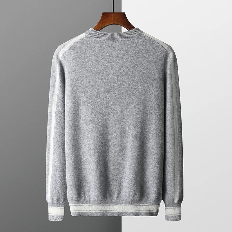 Autumn and Winter 100% Pure Cashmere 2-Piece set Men Loose and Warm Round Neck Pullover Sweater Knitted Casual Pencil Pants Suit
