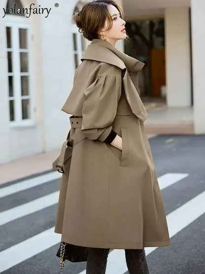 YOLANFAIRY Women's Fur Coat Women Real Fur Rex Rabbit Parkas Female Windbreaker Medium Long Work Clothes Waist Winter Coat FCY39