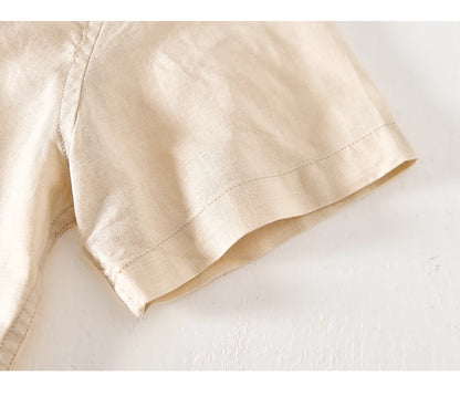Summer Linen Cotton Men's POLO Collar Shirt Casual Business Short Sleeved Cardigan Fashion Loose Breathable Comfortable T-shirt