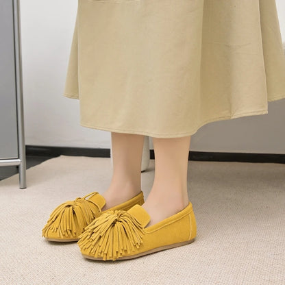 AIYUQI Women's Flat Shoes Genuine Leather 2026 New Tassel Women's Loafers Large Size Ballet Mary Jane Shoes For Women