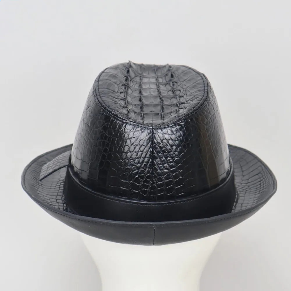 Authentic crocodile leather men's wide-brimed hat exotic style real crocodile leather men's magician foldable hat cowboy hat