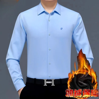 YOLANFAIRY 100% Mulberry Silk Long Sleeve Shirt Man Spring Autumn Casual Silk Mens Shirts Warm Male White Shirt chemises hommes