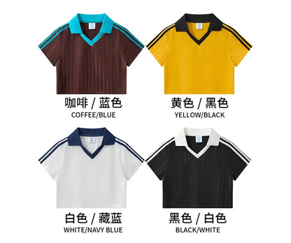 Customized LOGO Women's Spice Girls V-Neck Football Sports T-Shirt Patch Striped Casual Retro Short Sleeve Top