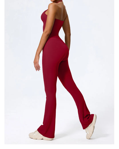 New Summer Women Sleeveless Hang Neck Jumpsuit Backless Flared Activewear Female Yoga Clothes Sport Outfit For Woman Overalls