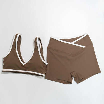 New Summer Women's Fashion Yoga Sports Bra Set (2-Piece) with Fitness Yoga Outfit Color-Blocked Fitness Two-Piece Set Female