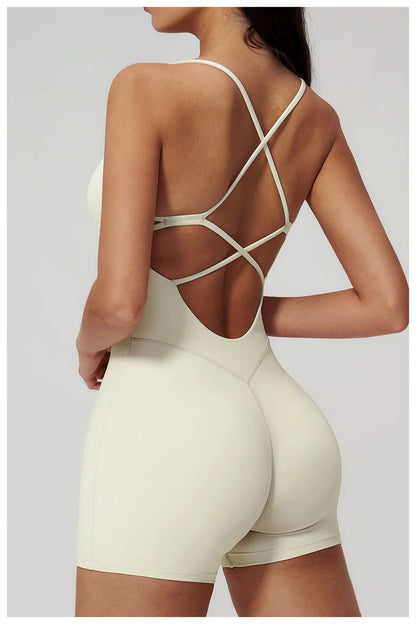 TRY TO BN Yoga Jumpsuit Shorts Cross Beautiful Back Sportswear Fitness Bodysuit One Piece Set Workout Running Gym Women Clothing