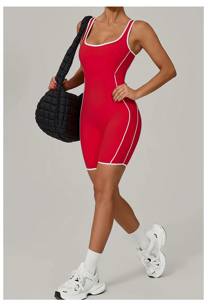 TRY TO BN Yoga Jumpsuit Sports Hollow Back Breathable Contrasting Color Bodysuit Fitness One Piece Set Running Gym Woman Clothes
