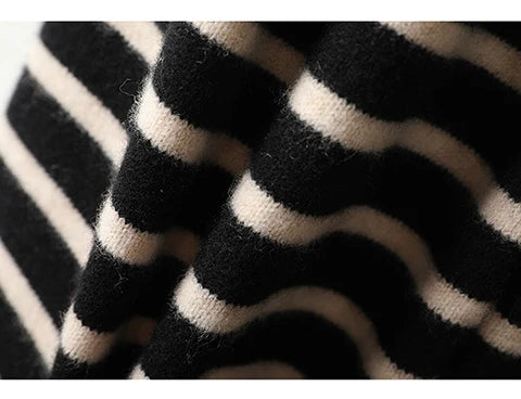 Women's Spring and Autumn 100% Merino Wool 90 Count Knitted Striped Wide Leg Pants